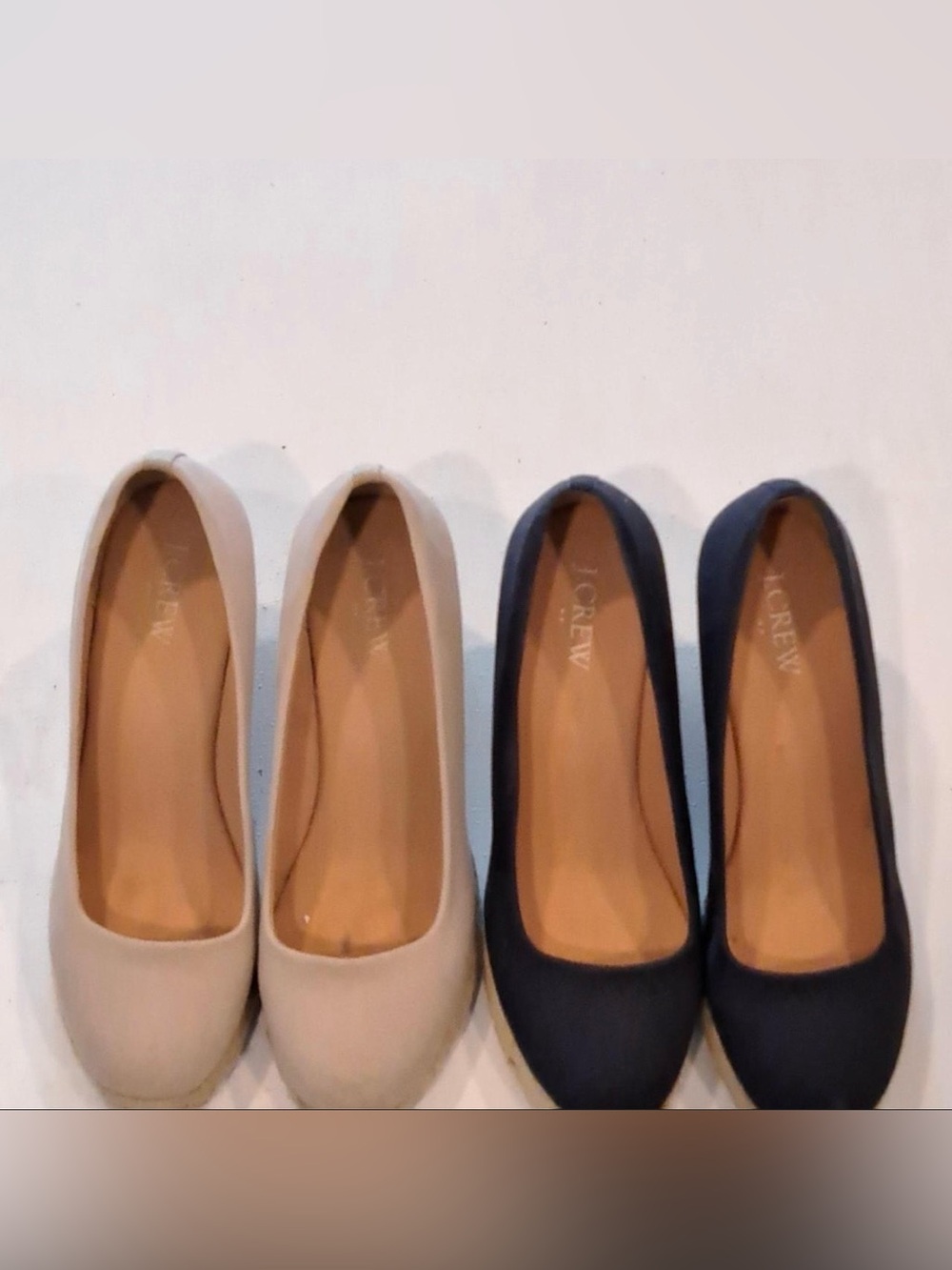 J. Crew Women's Round-Toe Flats in Beige and Navy